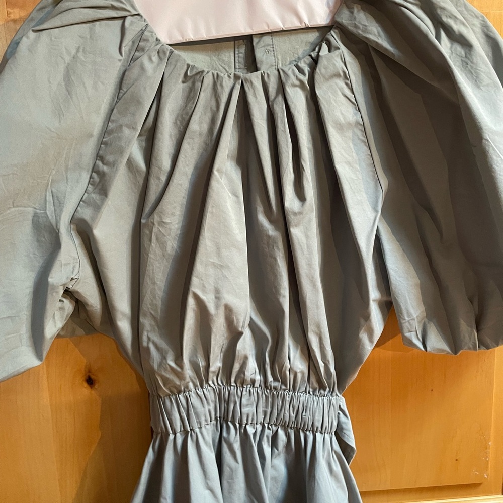 Light blue puffy sleeve open back maxi